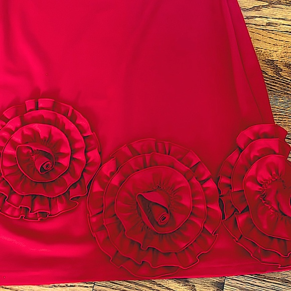 🔴🔥LaEl CoutureSexy &EdgyRed DressHandswonFlowersStretchy FormFitting S:L/M - Picture 5 of 11